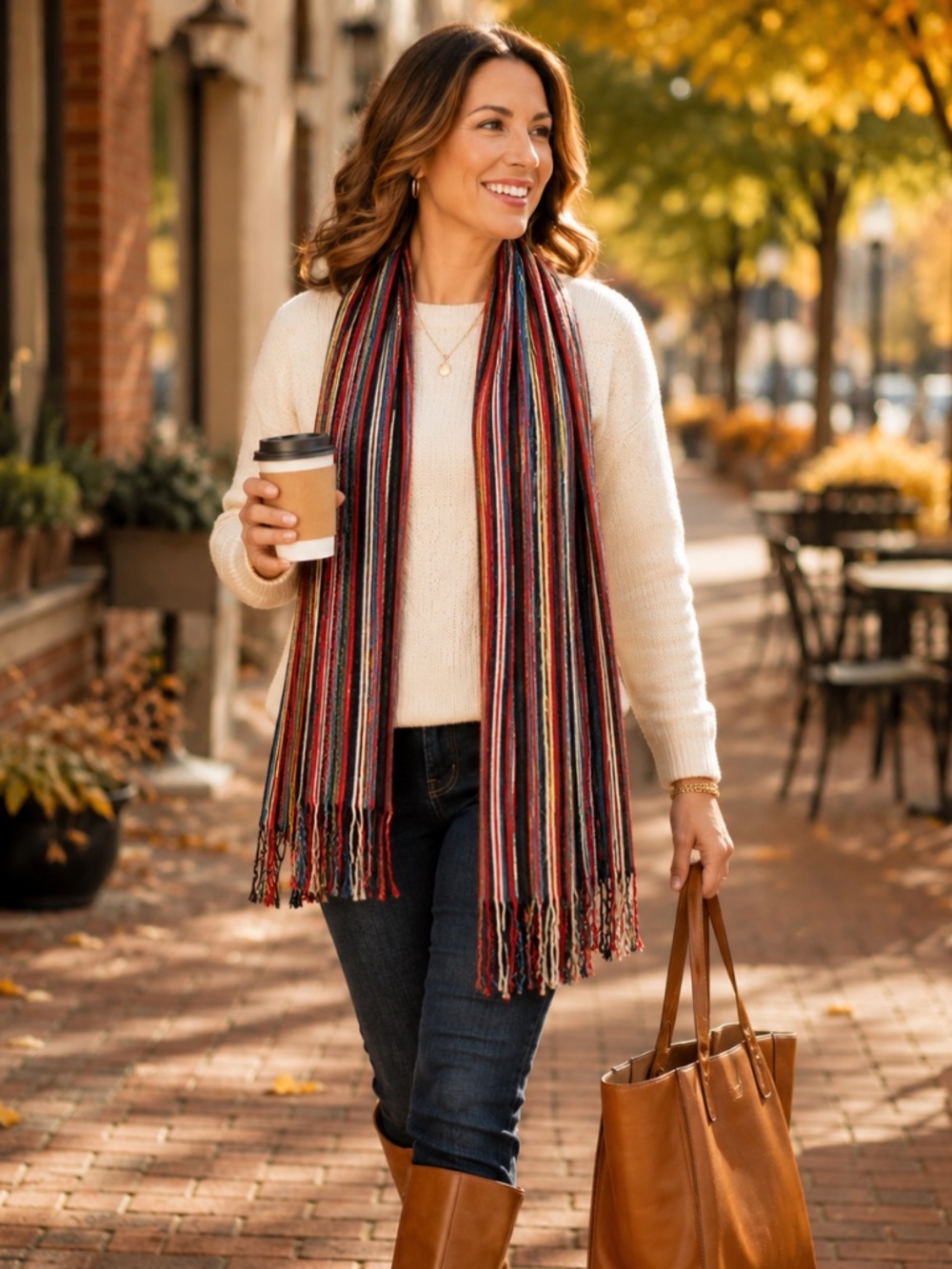 Boho Multicolor Fringe Scarf Long Wrap Fall Winter Cozy Layering Piece